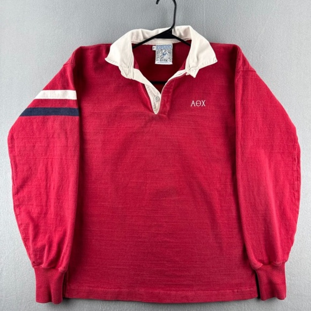 Vintage Alpha Omicron Chi AOX‎ Fraternity Rugby Shirt Mens XL 90s Lands End USA